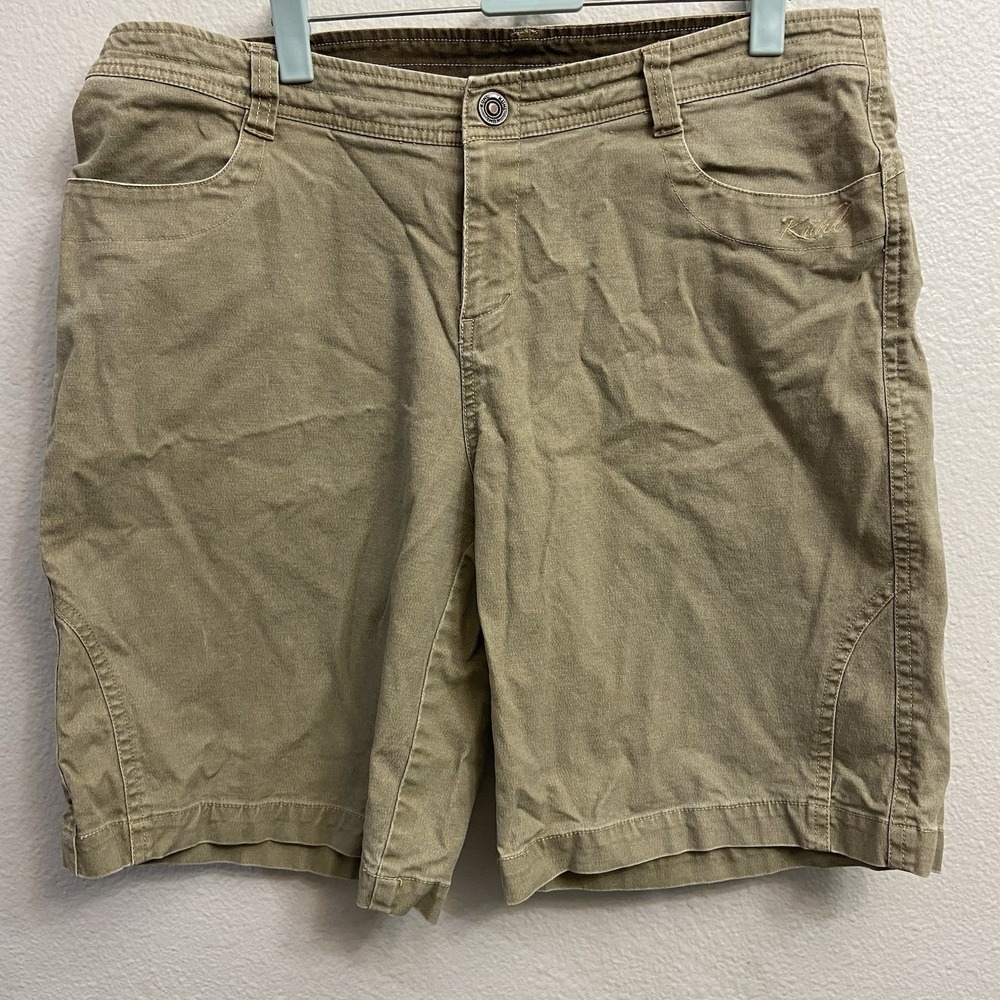 Kuhl Women 14 Khaki Tan Splash Shorts Cotton Stretch Hiking Utility Outdoor
